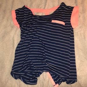 Blue and Coral Striped Shirt
